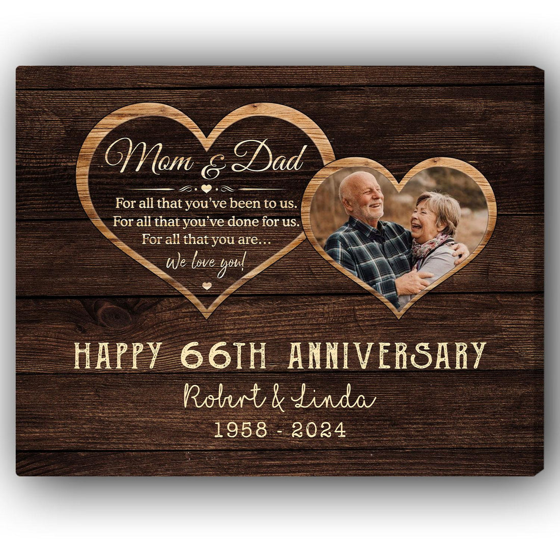 Happy 66th Anniversary - Personalized 66 Year Anniversary gift For Parents - Custom Canvas Print - Elizabeth Fashions