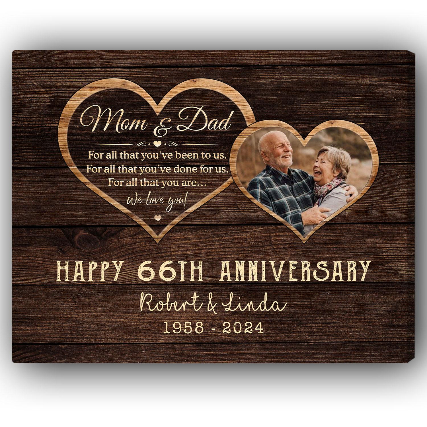 Happy 66th Anniversary - Personalized 66 Year Anniversary gift For Parents - Custom Canvas Print - Elizabeth Fashions