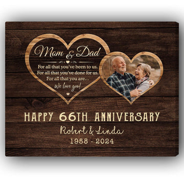 Happy 66th Anniversary - Personalized 66 Year Anniversary gift For Parents - Custom Canvas Print - Elizabeth Fashions