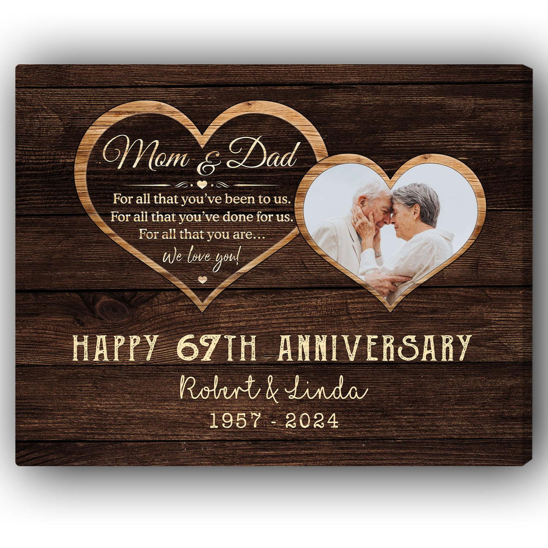 Happy 67th Anniversary - Personalized 67 Year Anniversary gift For Parents - Custom Canvas Print - Elizabeth Fashions