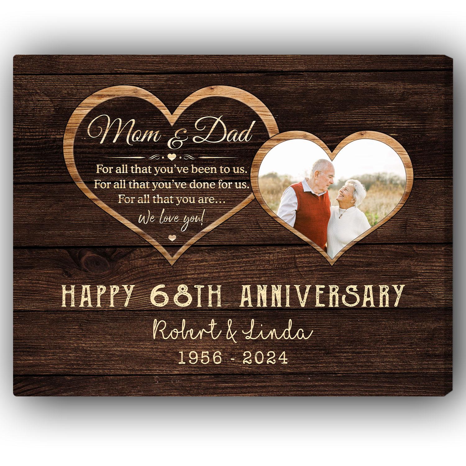 Happy 68th Anniversary - Personalized 68 Year Anniversary gift For Parents - Custom Canvas Print - Elizabeth Fashions