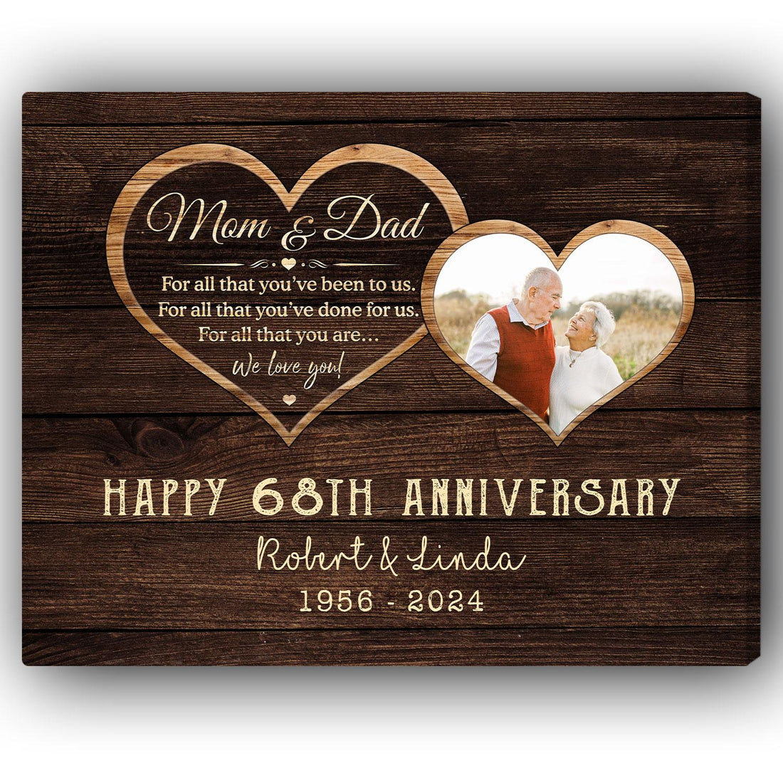 Happy 68th Anniversary - Personalized 68 Year Anniversary gift For Parents - Custom Canvas Print - Elizabeth Fashions