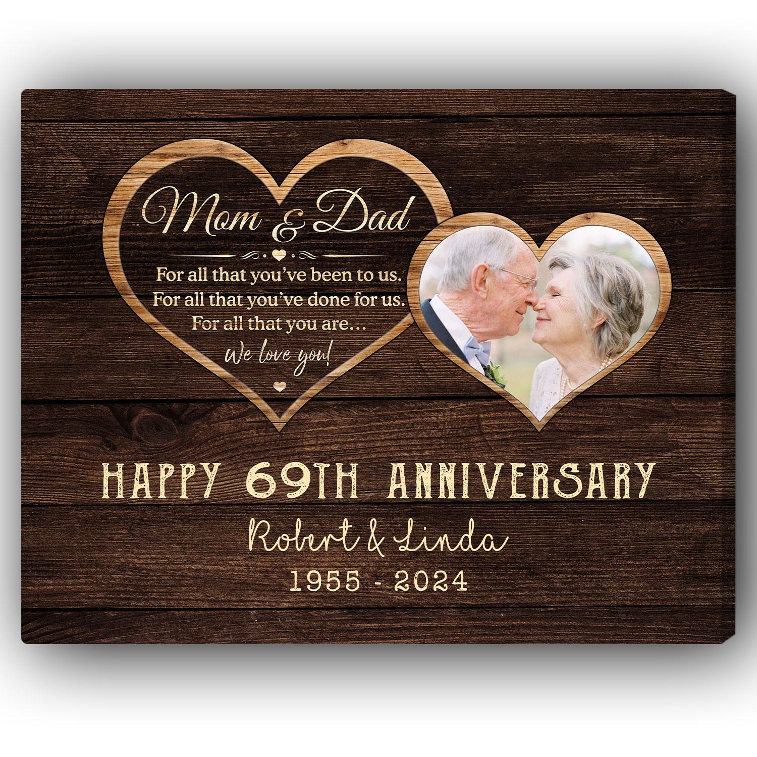 Happy 69th Anniversary - Personalized 69 Year Anniversary gift For Parents - Custom Canvas Print - Elizabeth Fashions