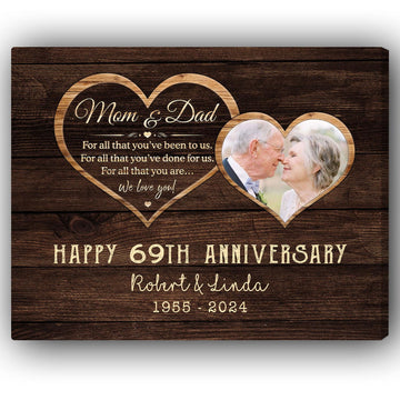 Happy 69th Anniversary - Personalized 69 Year Anniversary gift For Parents - Custom Canvas Print - Elizabeth Fashions