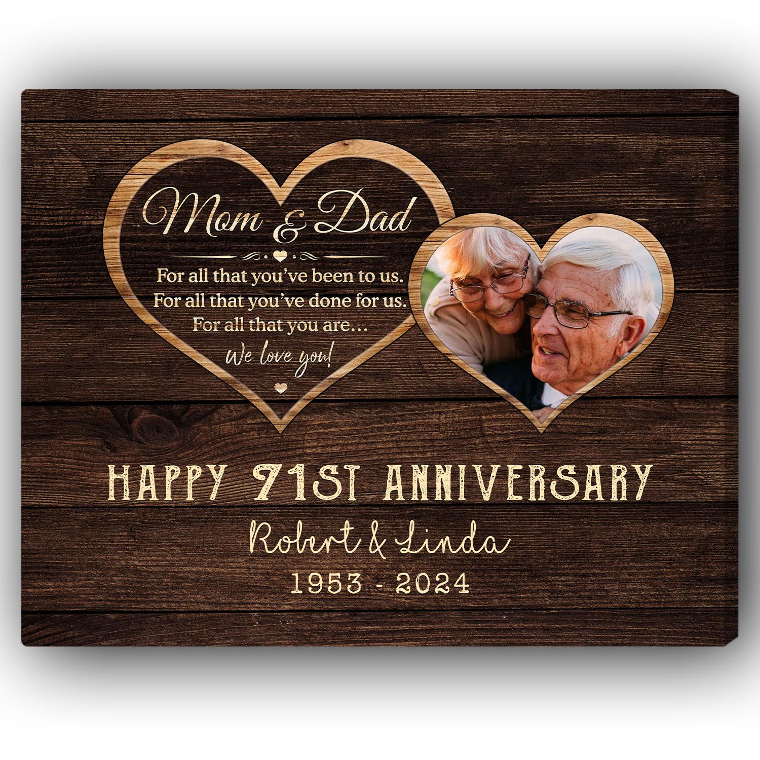 Happy 71st Anniversary - Personalized 71 Year Anniversary gift For Parents - Custom Canvas Print - Elizabeth Fashions