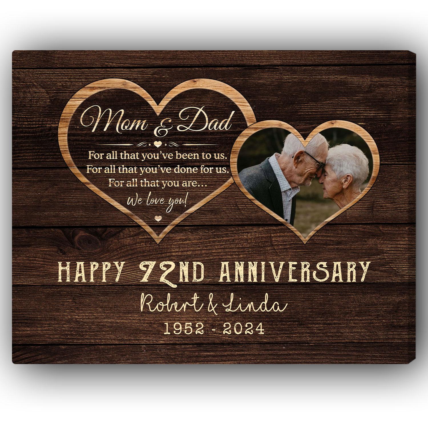 Happy 72nd Anniversary - Personalized 72 Year Anniversary gift For Parents - Custom Canvas Print - Elizabeth Fashions