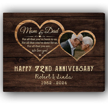 Happy 72nd Anniversary - Personalized 72 Year Anniversary gift For Parents - Custom Canvas Print - Elizabeth Fashions