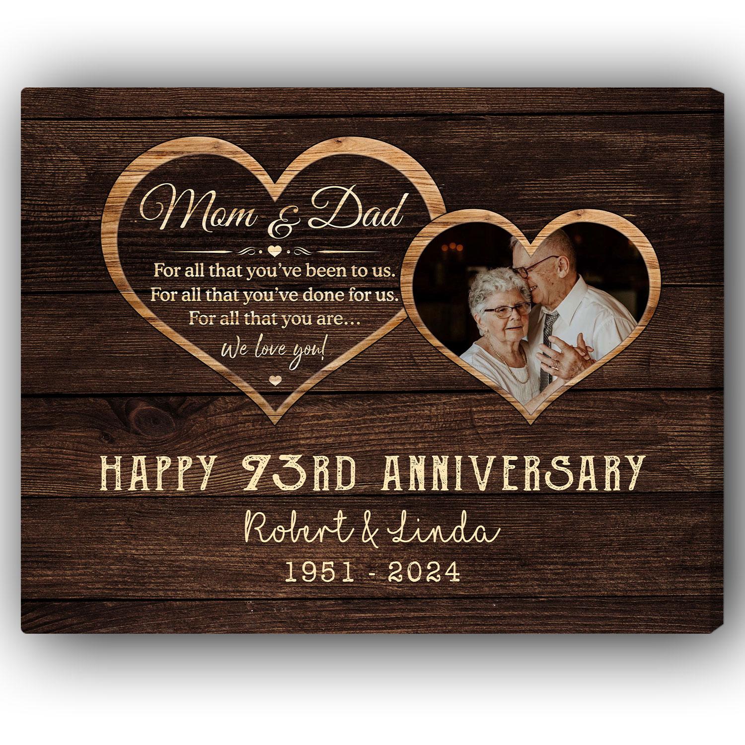 Happy 73rd Anniversary - Personalized 73 Year Anniversary gift For Parents - Custom Canvas Print - Elizabeth Fashions
