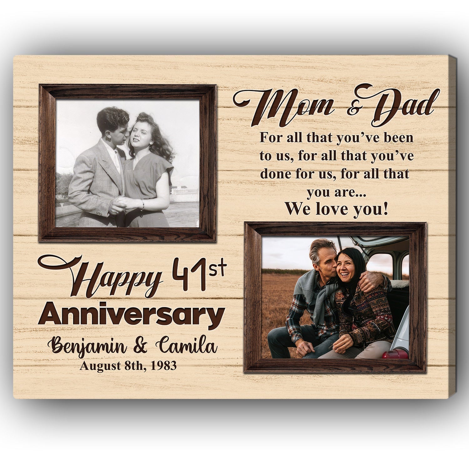 Happy 41st Anniversary - Personalized 41 Year Anniversary gift For Parents - Custom Canvas Print - Elizabeth Fashions