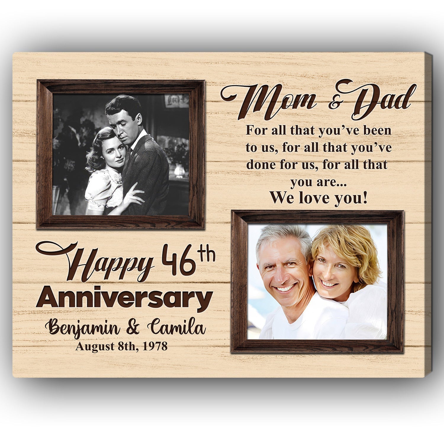 Happy 46th Anniversary - Personalized 46 Year Anniversary gift For Parents - Custom Canvas Print - Elizabeth Fashions
