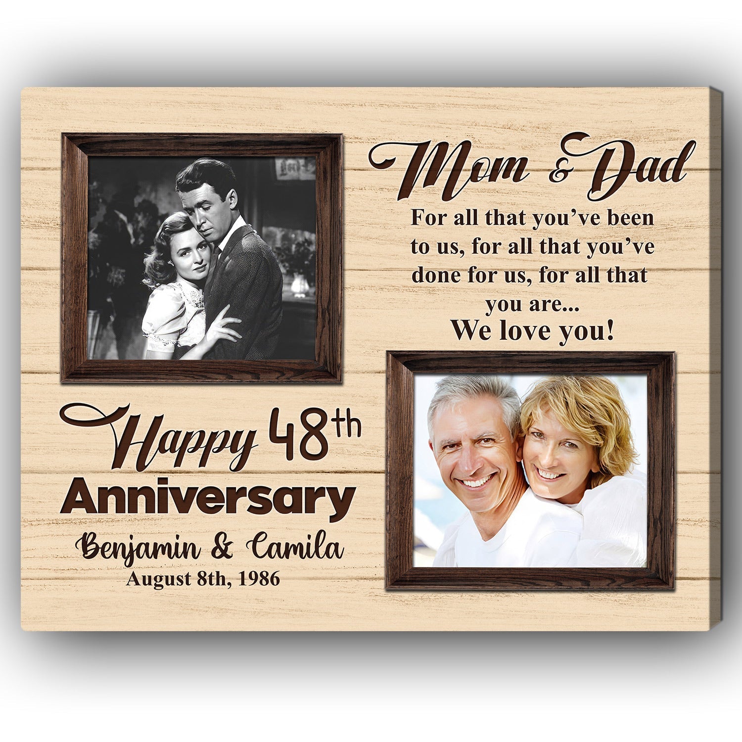 Happy 48th Anniversary - Personalized 48 Year Anniversary gift For Parents - Custom Canvas Print - Elizabeth Fashions