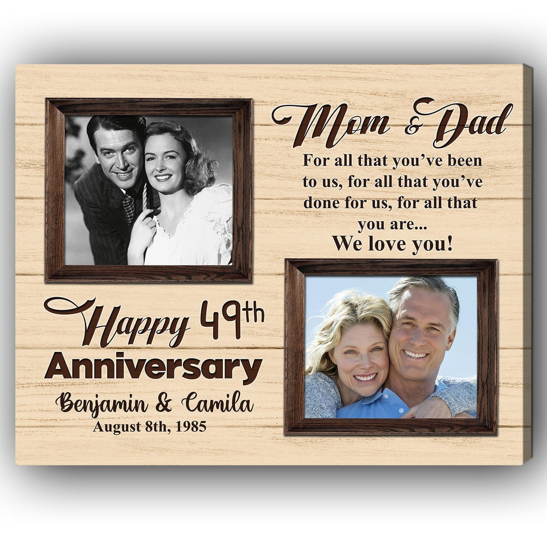 Happy 49th Anniversary - Personalized 49 Year Anniversary gift For Parents - Custom Canvas Print - Elizabeth Fashions