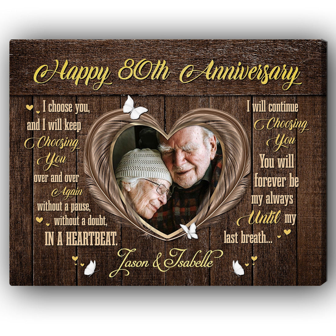 Happy 80th Anniversary - Personalized 80 Year Annviersary gift For Parents - Custom Canvas Print - Elizabeth Fashions