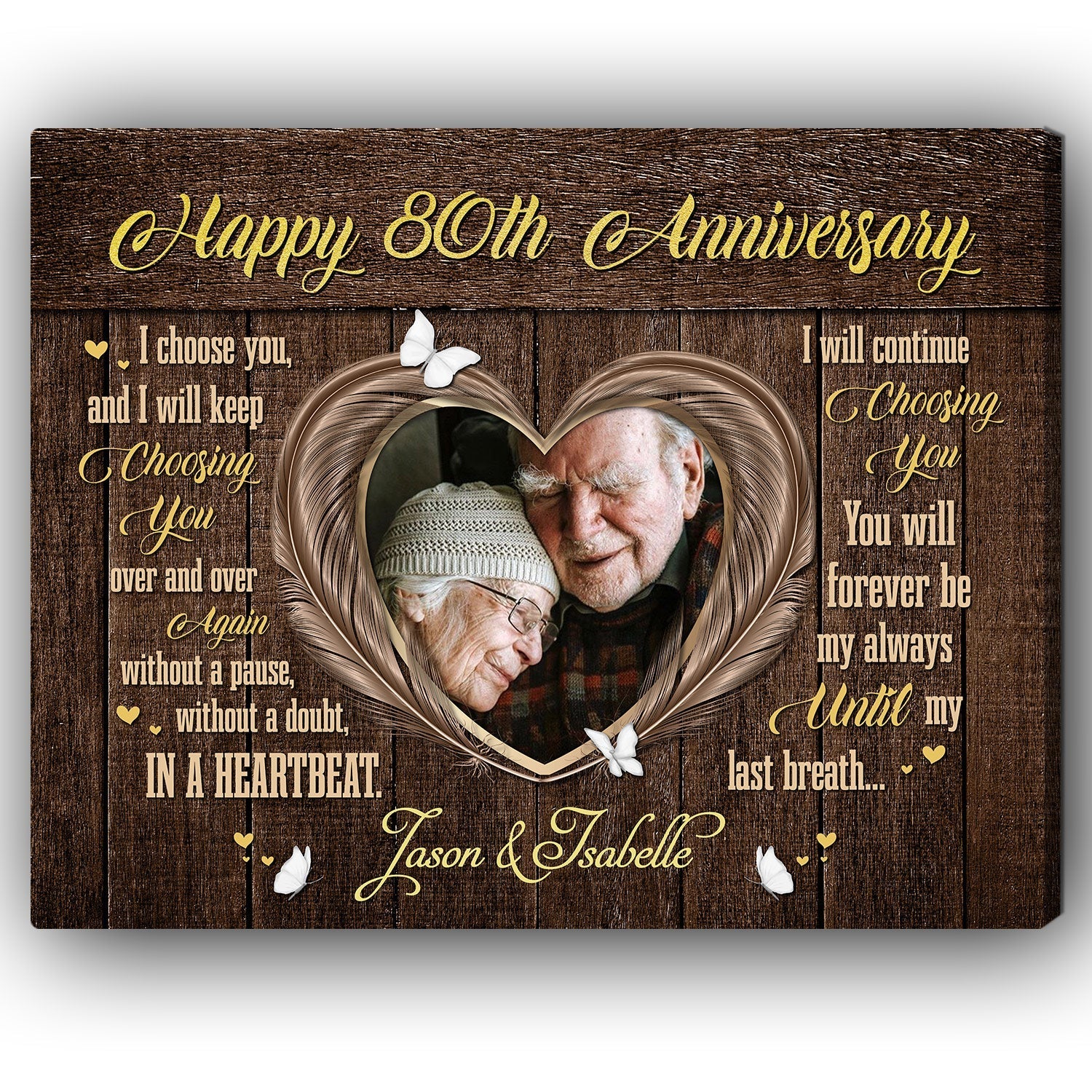 Happy 80th Anniversary - Personalized 80 Year Annviersary gift For Parents - Custom Canvas Print - Elizabeth Fashions