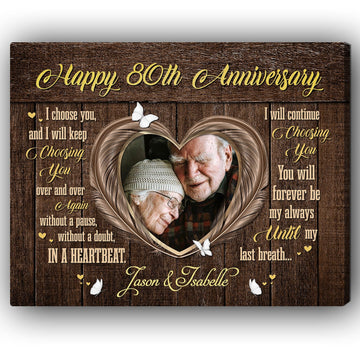 Happy 80th Anniversary - Personalized 80 Year Annviersary gift For Parents - Custom Canvas Print - Elizabeth Fashions