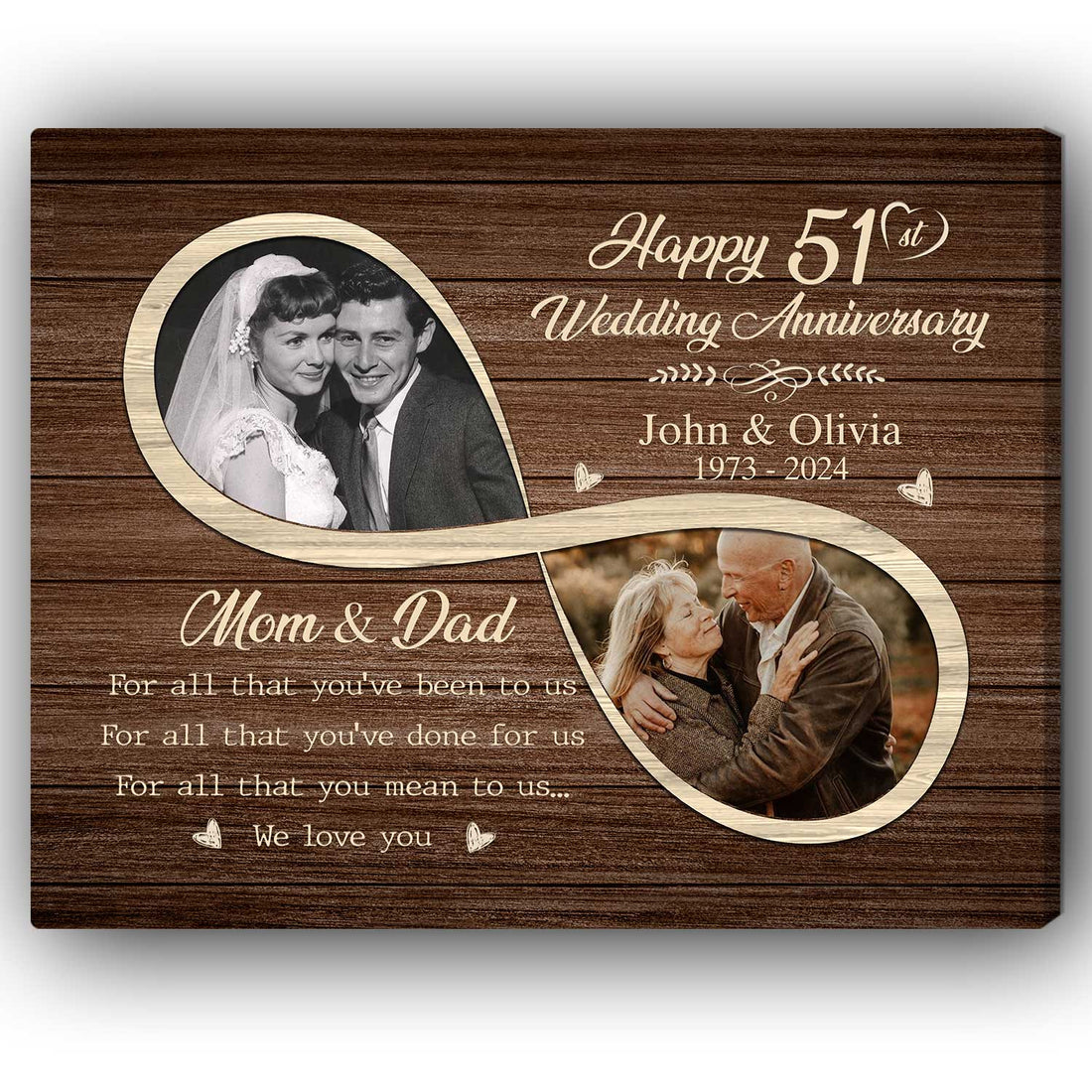 Happy 51st Anniversary - Personalized 51 Year Anniversary gift For Parents - Custom Canvas Print - Elizabeth Fashions