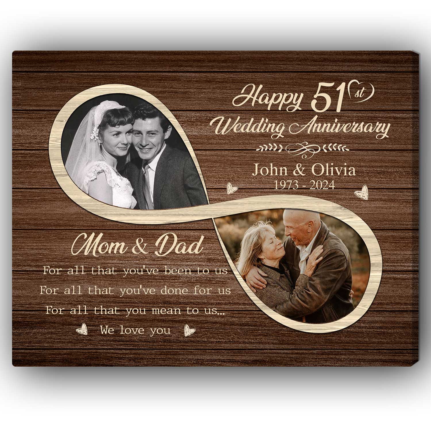 Happy 51st Anniversary - Personalized 51 Year Anniversary gift For Parents - Custom Canvas Print - Elizabeth Fashions