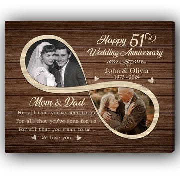 Happy 51st Anniversary - Personalized 51 Year Anniversary gift For Parents - Custom Canvas Print - Elizabeth Fashions