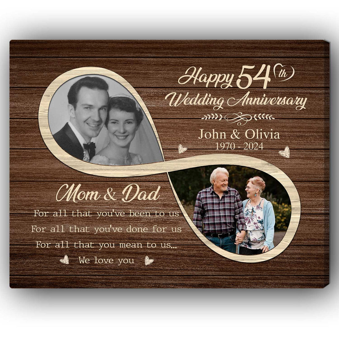 Happy 54th Anniversary - Personalized 54 Year Anniversary gift For Parents - Custom Canvas Print - Elizabeth Fashions