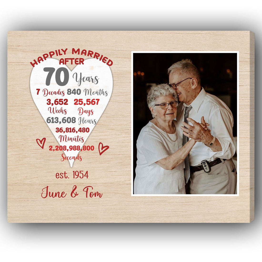 Happily Married After 70 Years - Personalized 70 Year Anniversary gift For Parents - Custom Canvas Print - Elizabeth Fashions