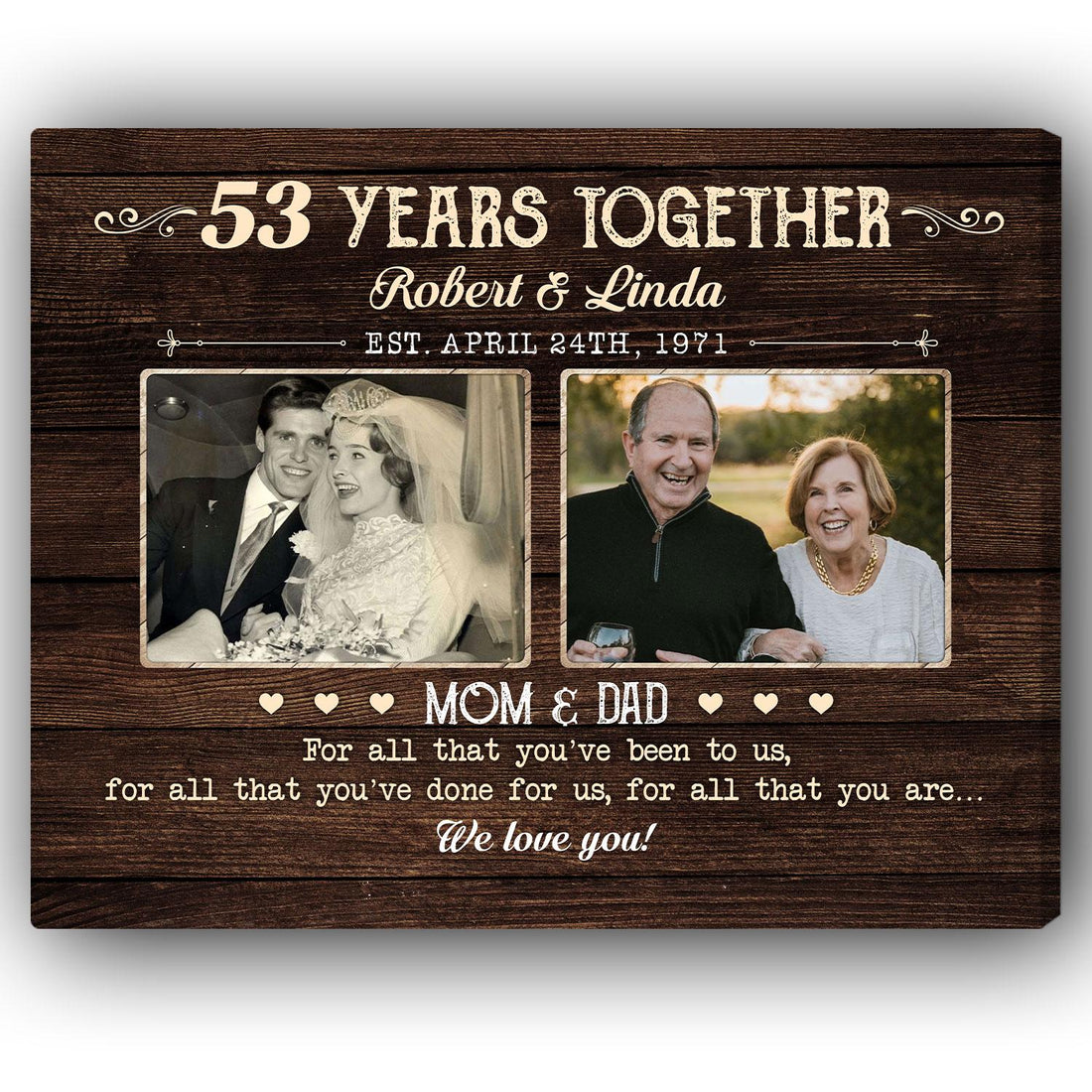 53 Years Together - Personalized 53 Year Anniversary gift For Parents - Custom Canvas Print - Elizabeth Fashions