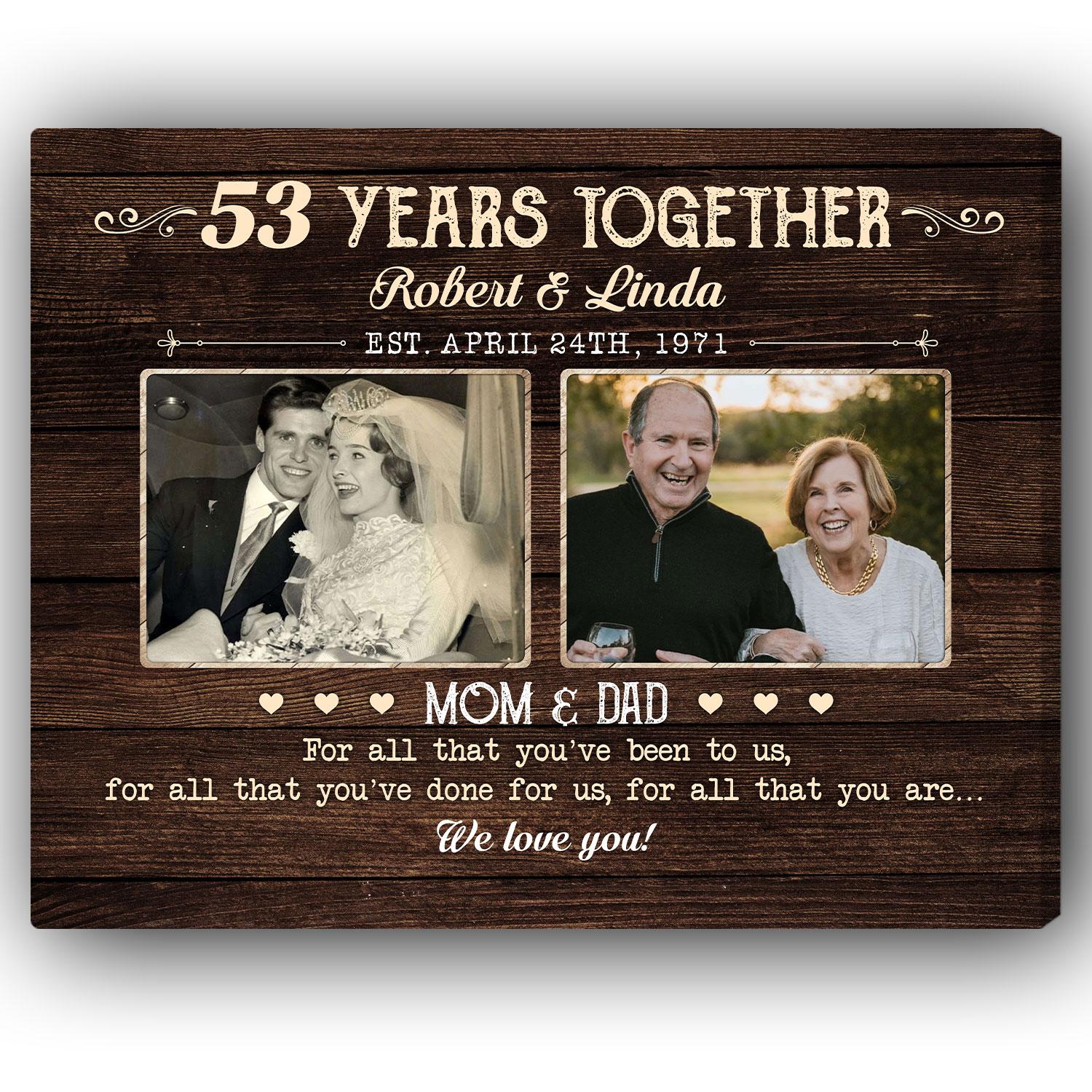 53 Years Together - Personalized 53 Year Anniversary gift For Parents - Custom Canvas Print - Elizabeth Fashions