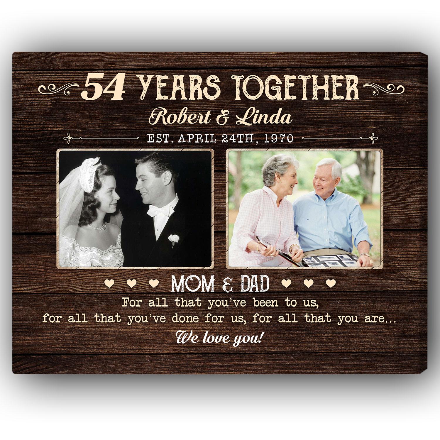 54 Years Together - Personalized 54 Year Anniversary gift For Parents - Custom Canvas Print - Elizabeth Fashions