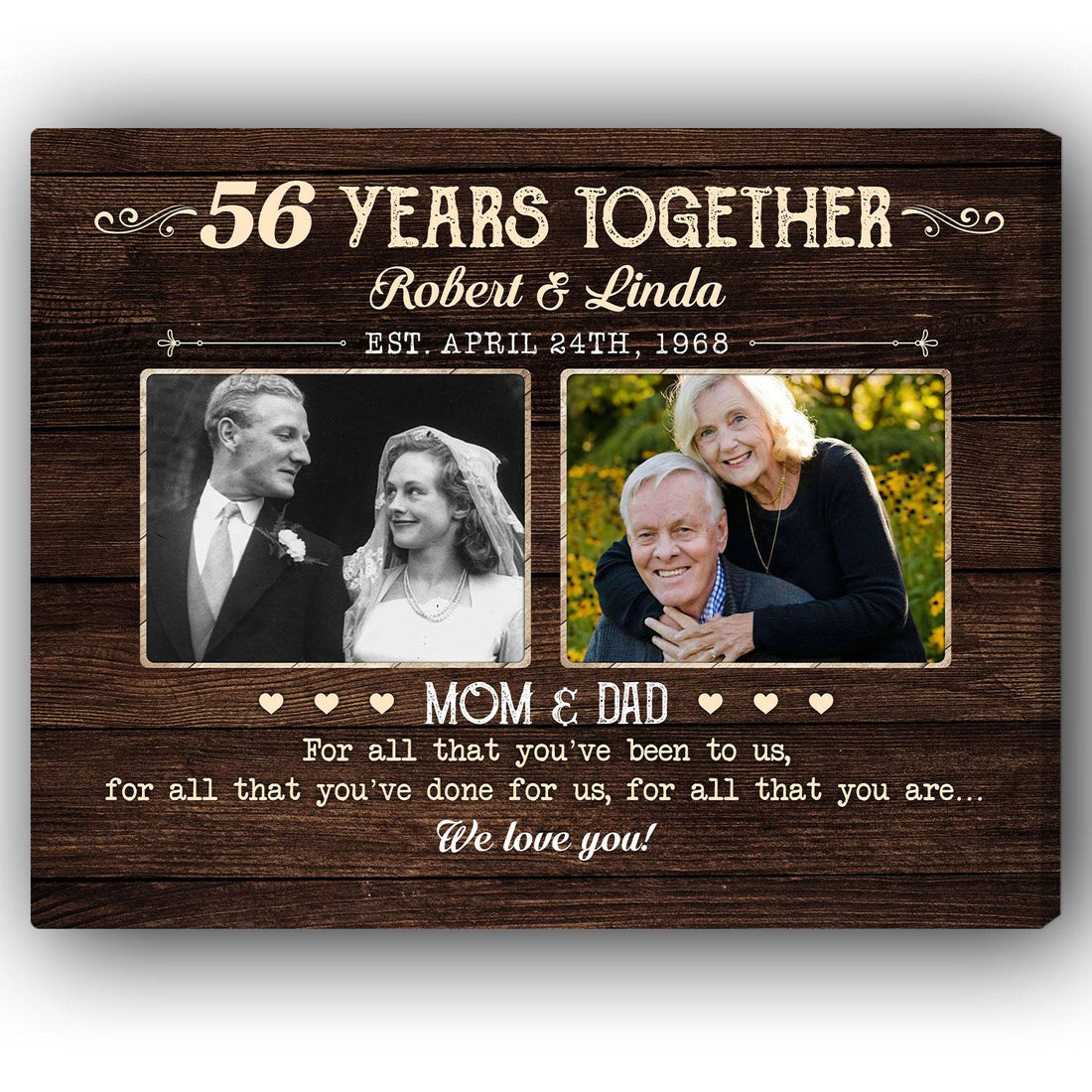 56 Years Together - Personalized 56 Year Anniversary gift For Parents - Custom Canvas Print - Elizabeth Fashions