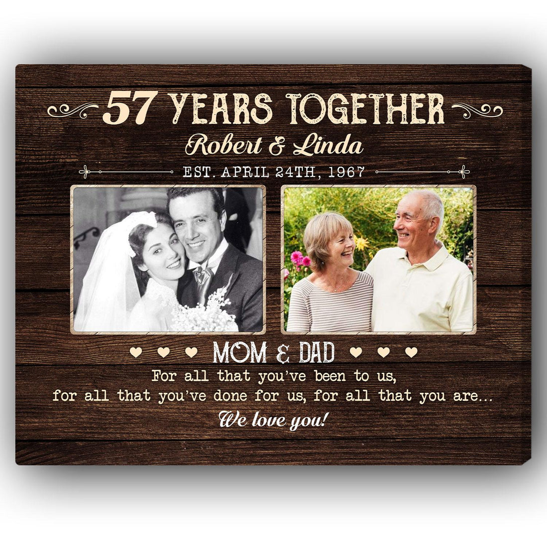 57 Years Together - Personalized 57 Year Anniversary gift For Parents - Custom Canvas Print - Elizabeth Fashions