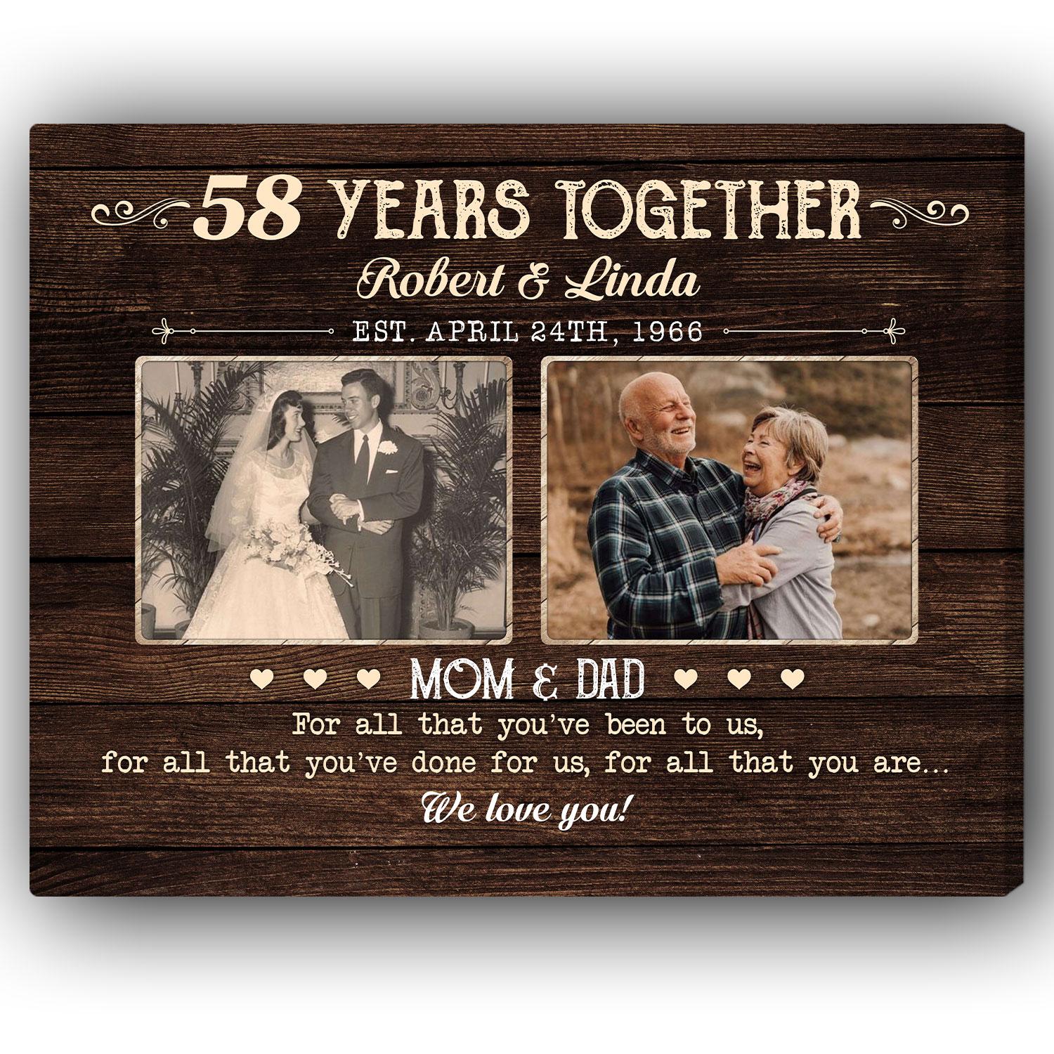 58 Years Together - Personalized 58 Year Anniversary gift For Parents - Custom Canvas Print - Elizabeth Fashions