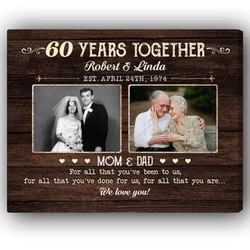 60 Years Together - Personalized 60 Year Anniversary gift For Parents - Custom Canvas Print - Elizabeth Fashions