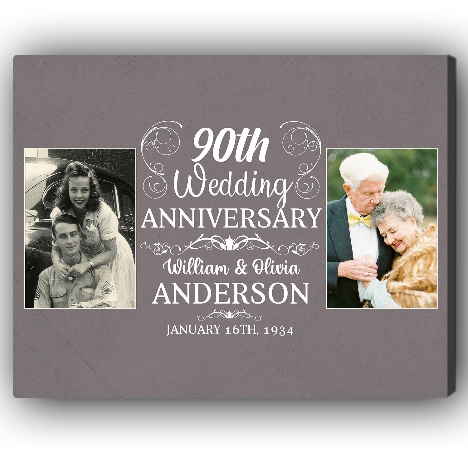 90th Wedding Anniversary - Personalized 90 Year Anniversary gift For Parents or Grandparents - Custom Canvas Print - Elizabeth Fashions