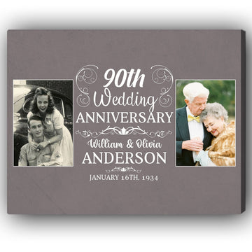 90th Wedding Anniversary - Personalized 90 Year Anniversary gift For Parents or Grandparents - Custom Canvas Print - Elizabeth Fashions