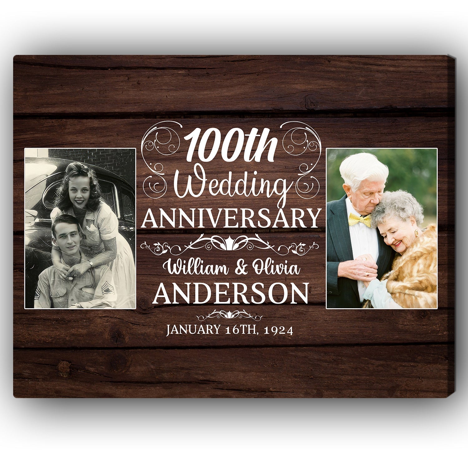 100th Wedding Anniversary - Personalized 100 Year Anniversary gift For Parents or Grandparents - Custom Canvas Print - Elizabeth Fashions