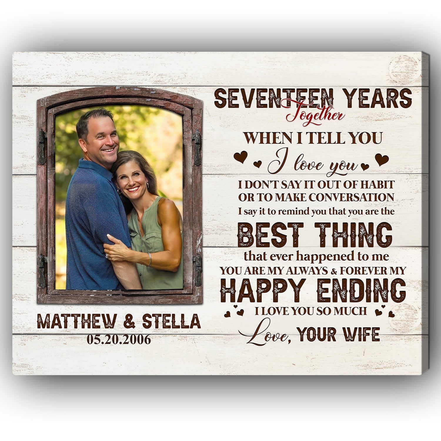 Seventeen Years Together - Personalized 17 Year Anniversary gift For Husband or Wife - Custom Canvas Print - Elizabeth Fashions