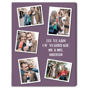 33 Years Of Marriage - Personalized 33 Year Anniversary gift For Parents - Custom Canvas Print - Elizabeth Fashions