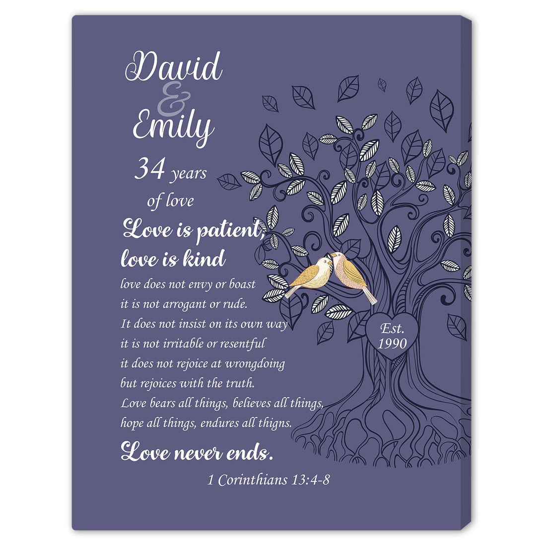 Love Is Patient Love Is Kind - Personalized 34 Year Anniversary gift For Husband or Wife - Custom Canvas Print - Elizabeth Fashions