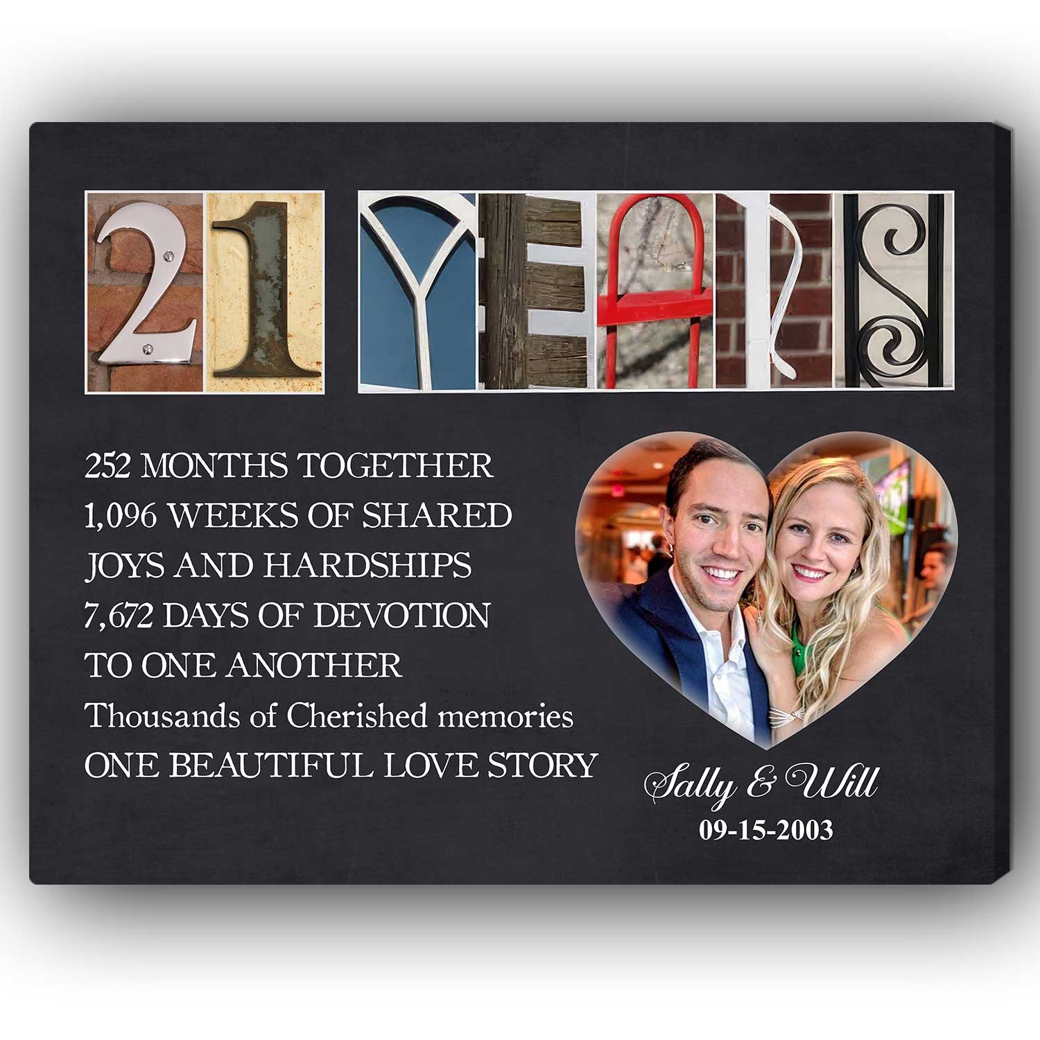 21 Years - Personalized 21 Year Anniversary gift For Parents - Custom Canvas Print - Elizabeth Fashions