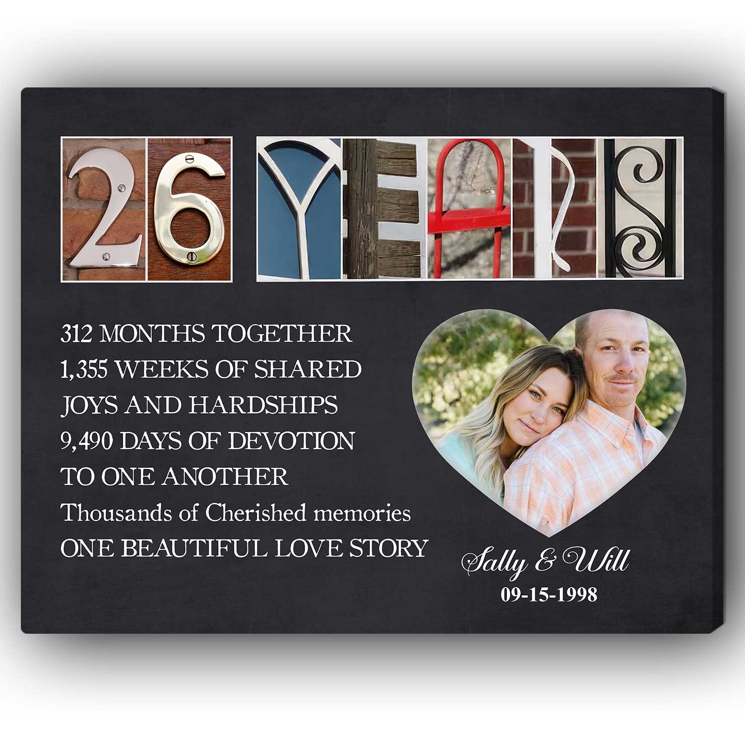 26 Years - Personalized 26 Year Anniversary gift For Parents, Husband or Wife - Custom Canvas Print - Elizabeth Fashions