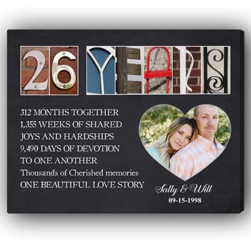 26 Years - Personalized 26 Year Anniversary gift For Parents, Husband or Wife - Custom Canvas Print - Elizabeth Fashions