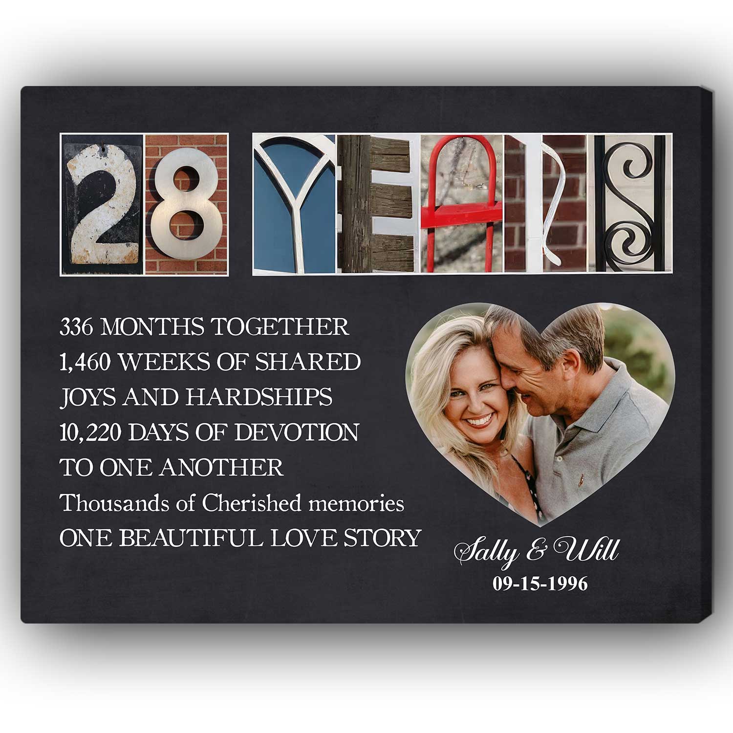 28 Years - Personalized 28 Year Anniversary gift For Parents, Husband or Wife - Custom Canvas Print - Elizabeth Fashions