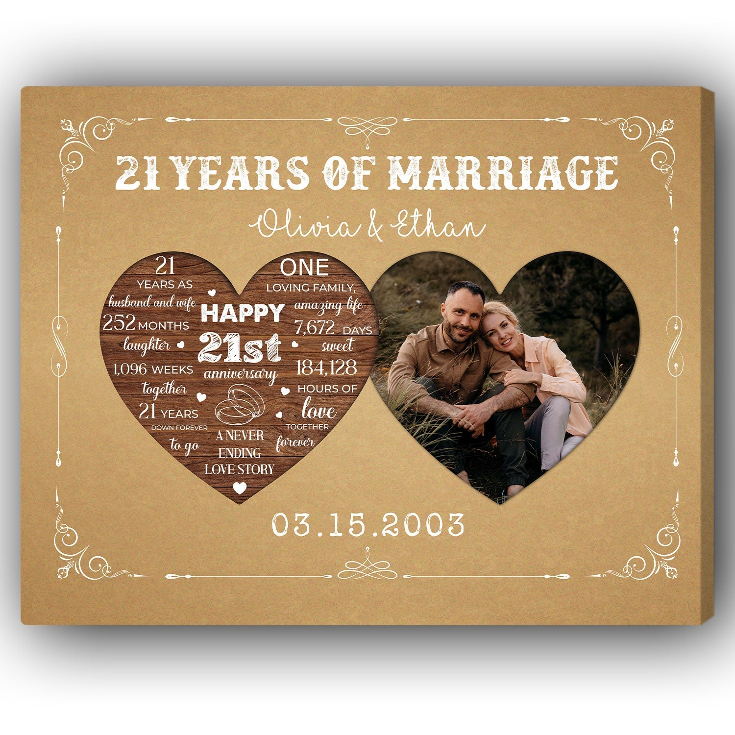 21 Years Of Marriage - Personalized 21 Year Anniversary gift For Parents, Husband or Wife - Custom Canvas Print - Elizabeth Fashions