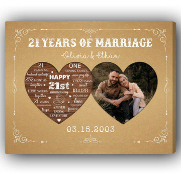 21 Years Of Marriage - Personalized 21 Year Anniversary gift For Parents, Husband or Wife - Custom Canvas Print - Elizabeth Fashions
