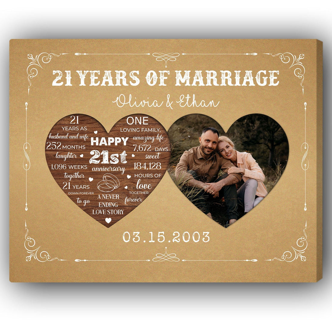 21 Years Of Marriage - Personalized 21 Year Anniversary gift For Parents, Husband or Wife - Custom Canvas Print - Elizabeth Fashions