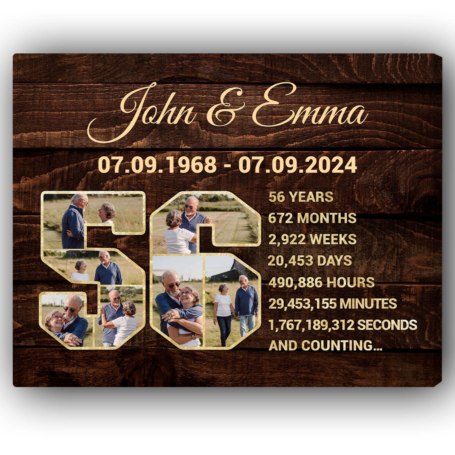 56th Wedding Anniversary Present Photo Collage - Personalized 56 Year Anniversary gift For Parents, Husband or Wife - Custom Canvas Print - Elizabeth Fashions