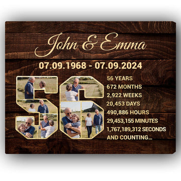 56th Wedding Anniversary Present Photo Collage - Personalized 56 Year Anniversary gift For Parents, Husband or Wife - Custom Canvas Print - Elizabeth Fashions