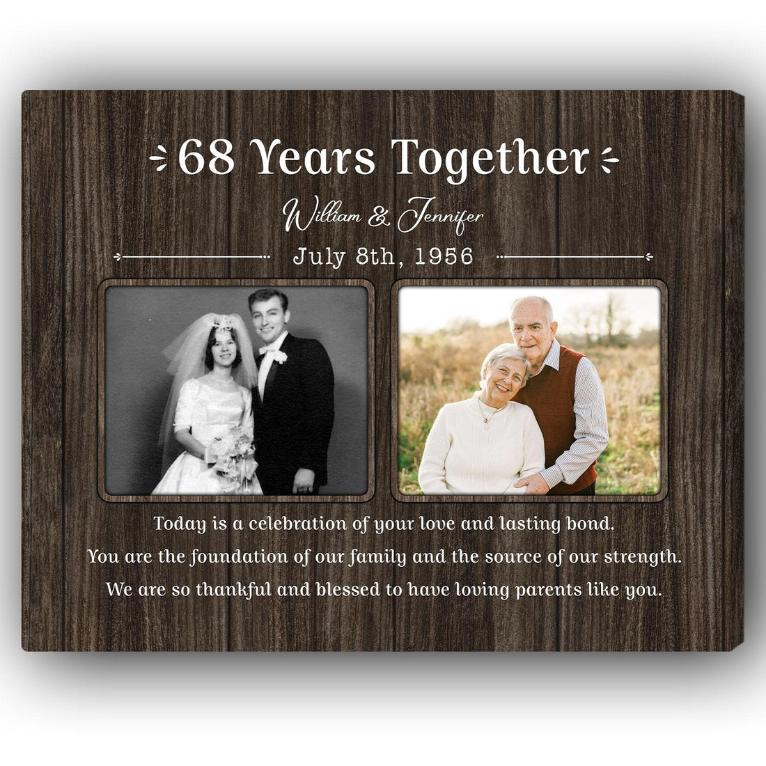 68 Years Together - Personalized 68 Year Anniversary gift For Parents - Custom Canvas Print - Elizabeth Fashions
