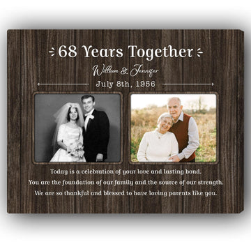 68 Years Together - Personalized 68 Year Anniversary gift For Parents - Custom Canvas Print - Elizabeth Fashions