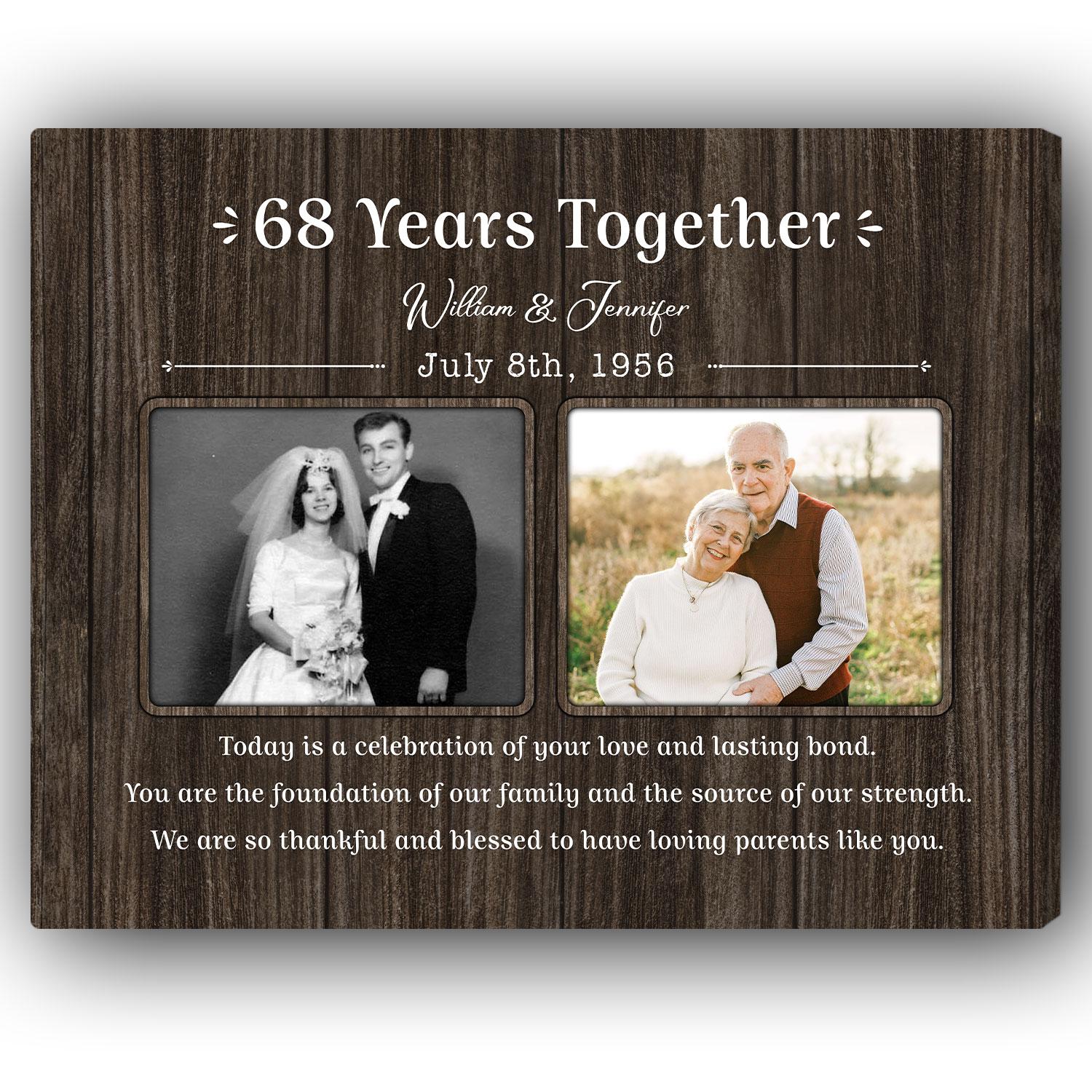 68 Years Together - Personalized 68 Year Anniversary gift For Parents - Custom Canvas Print - Elizabeth Fashions