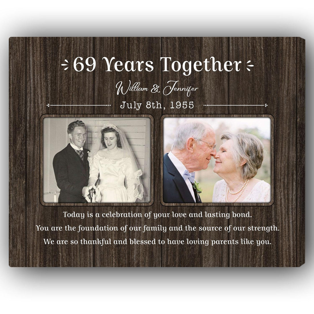 69 Years Together - Personalized 69 Year Anniversary gift For Parents - Custom Canvas Print - Elizabeth Fashions